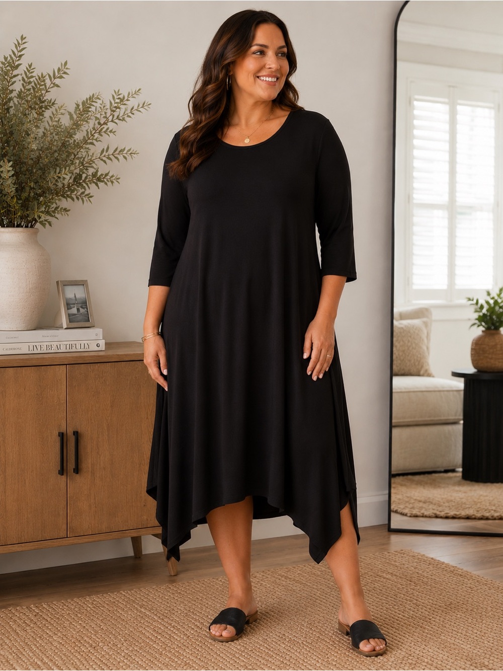 Jeyrey Black Midi Batwing Dress. Euc
